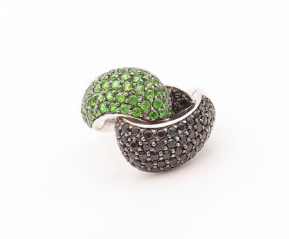 925 Sterling Silver Vintage Ring Designer Spinel & Green Topaz Knot Sz 7 RG30294