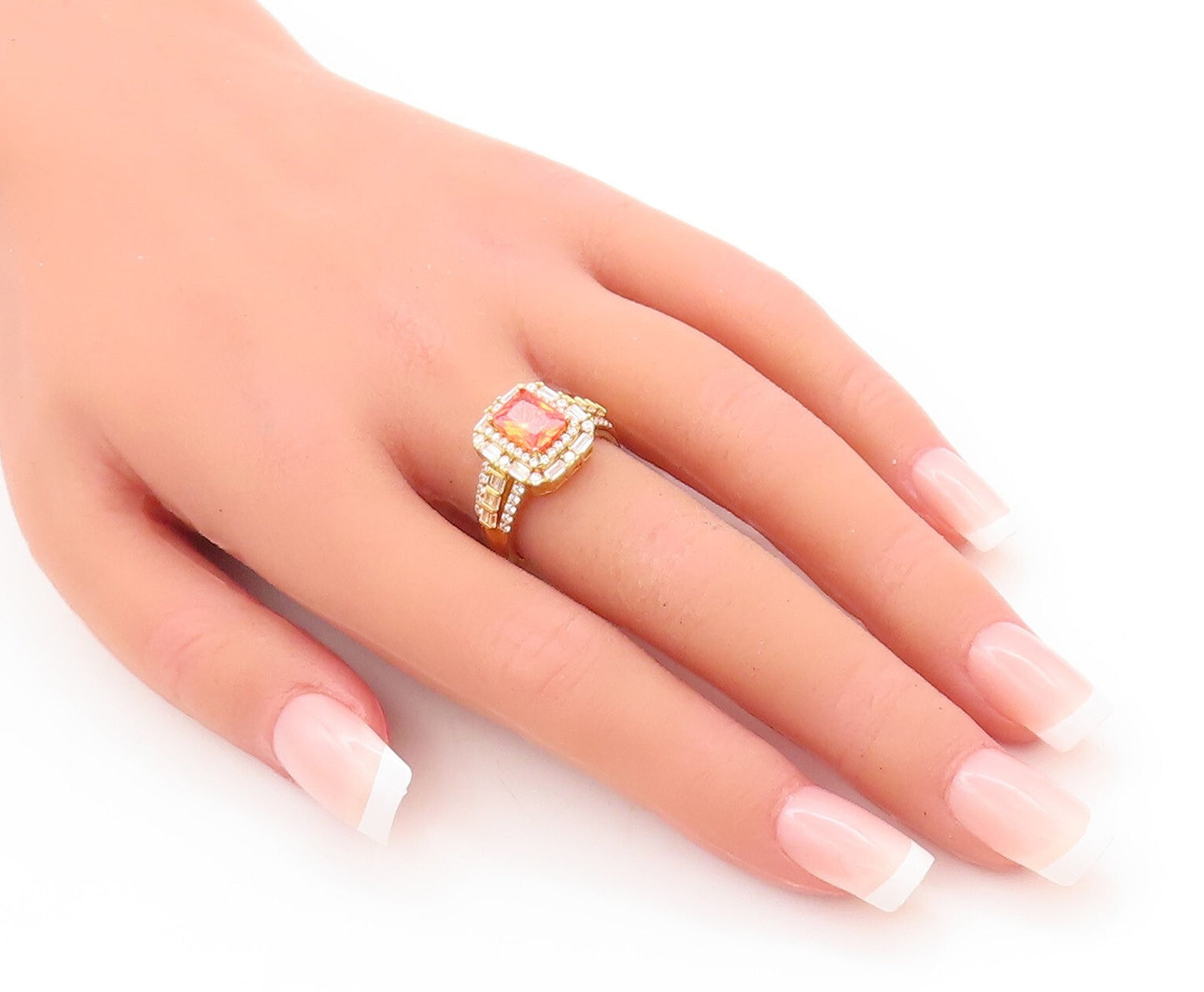 925 Sterling Silver Vintage Ring Gold Plated Orange & White CZ  Sz 7  RG29628