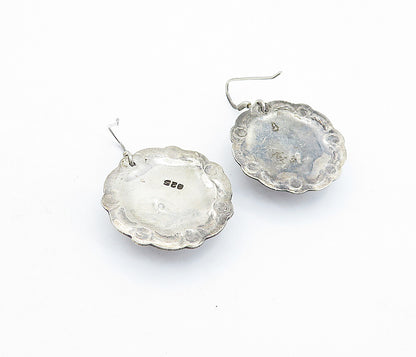 925 Sterling Silver  Vintage 2 Tone Twist Etched Border Drop Earrings  EG2830