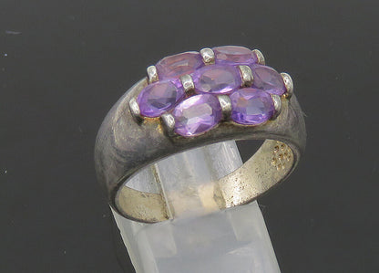 925 Sterling Silver  Vintage Amethyst Cluster Dome Band Ring Sz 11  RG21901