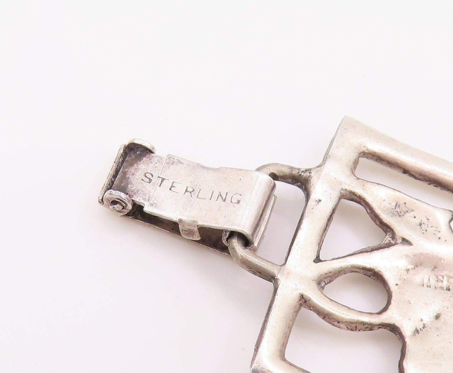 925 Sterling Silver Vintage Bracelet Antique Openwork Floral Panel Link  BT11632