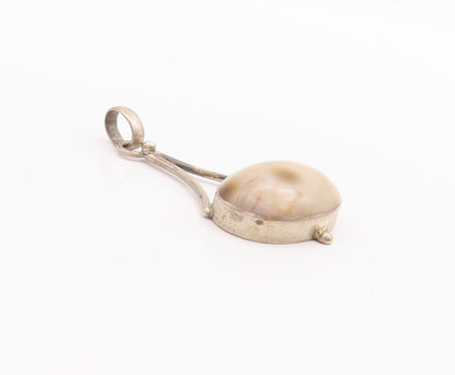 925 Sterling Silver Vintage Pendant Large Cabochon Brown Oval Gemstone  PT23250
