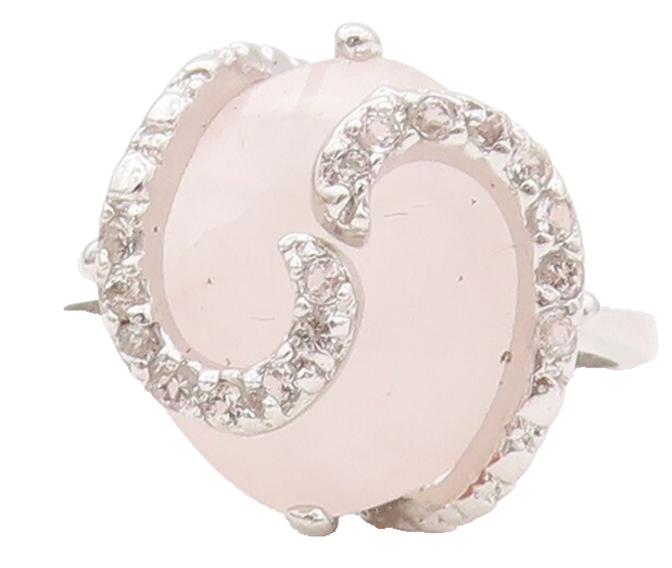 925 Sterling Silver Vintage Ring Designer CZ Swirl & Pink Gemstone  Sz 7 RG30647