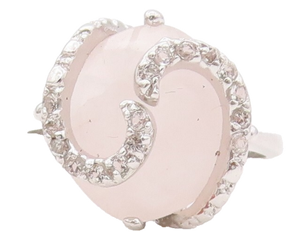 925 Sterling Silver Vintage Ring Designer CZ Swirl & Pink Gemstone  Sz 7 RG30647