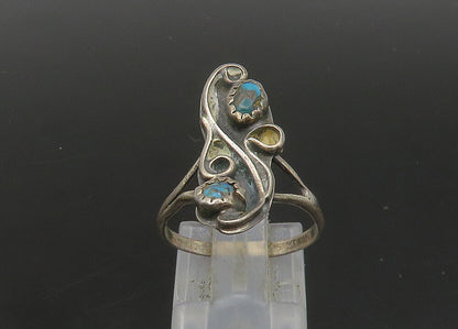 NAVAJO  925 Silver   Vintage Petite Turquoise Swirl Band Ring Sz 6.5  RG23173