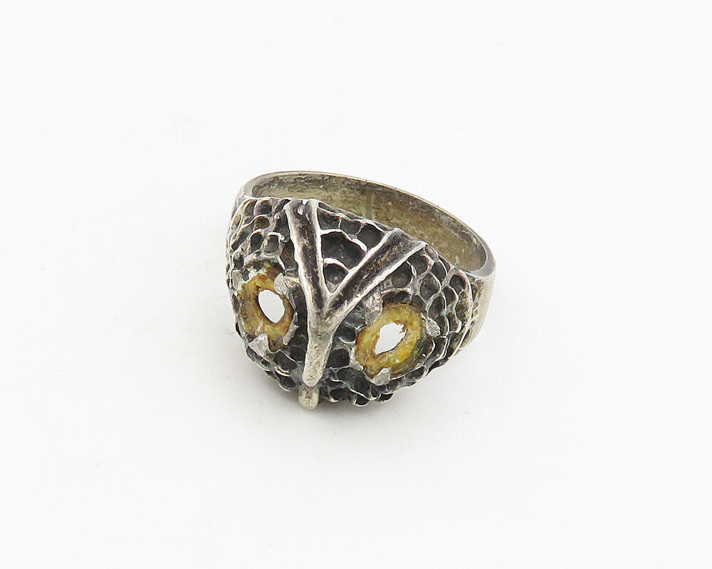 MEXICO 925 Sterling Silver Vintage Antique Owl Head Band Ring Sz 13.5  RG18559