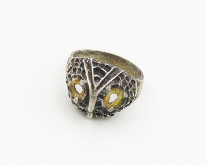 MEXICO 925 Sterling Silver Vintage Antique Owl Head Band Ring Sz 13.5  RG18559