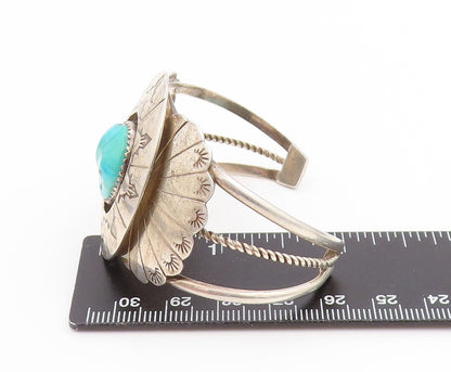 925 Sterling Silver Vintage Bracelet NAVAJO Turquoise Concho Wide Cuff  BT11790