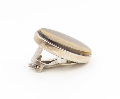 925 Sterling Silver Vintage Earrings PALIU SPAIN Tiger's Eye Clip On  EG14136