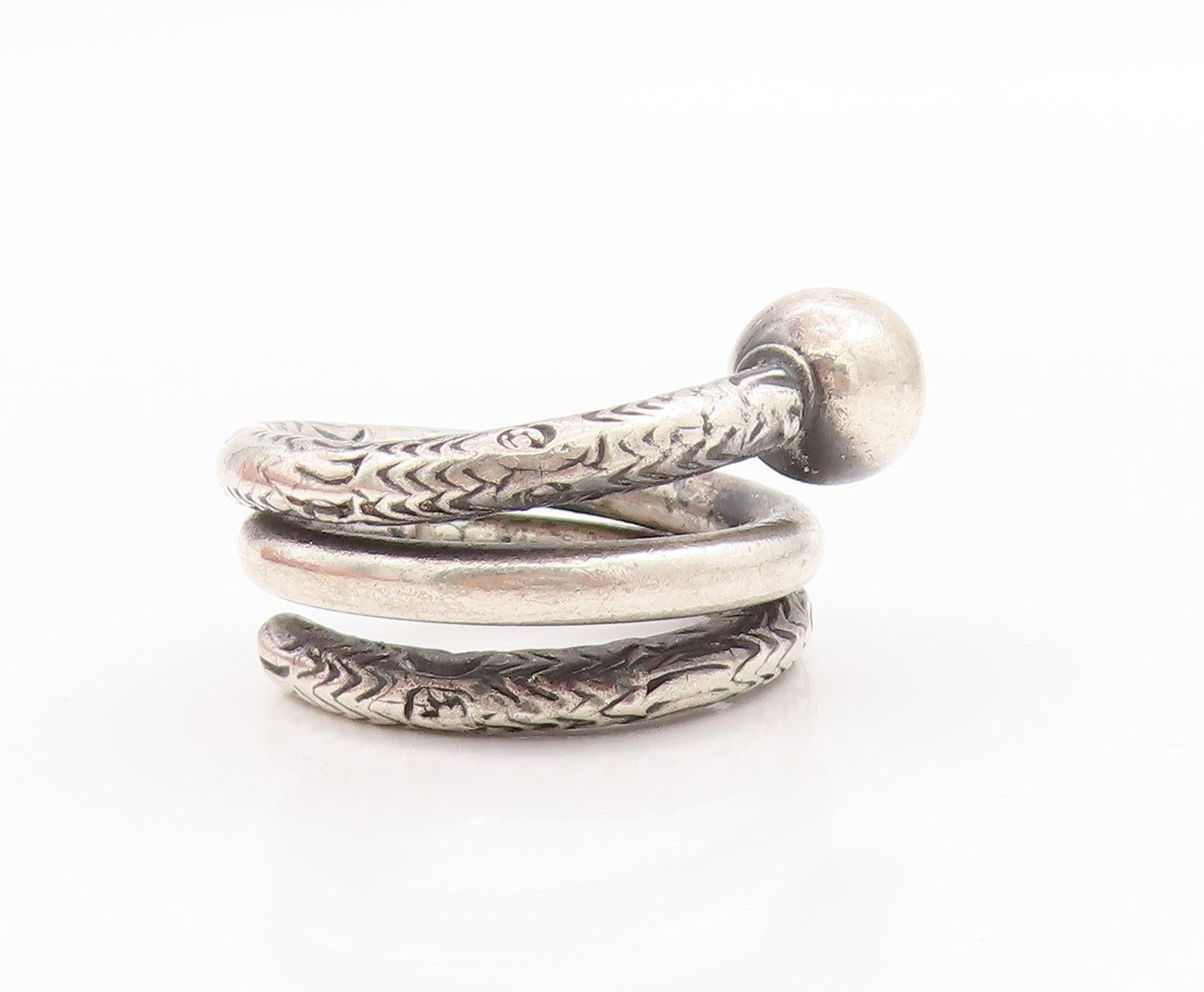 925 Sterling Silver Vintage Ring Etched Spiral Twist With Coil Band Sz 4 RG33463