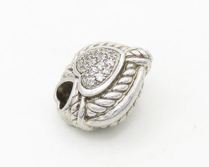 925 Sterling Silver  Vintage Cubic Zirconia Love Heart Twist Pendant  PT15467