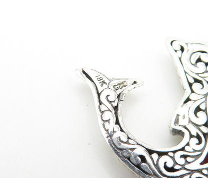 925 Sterling Silver & 18K GOLD  Red Coral Shiny Dolphin Motif Pendant  PT5840