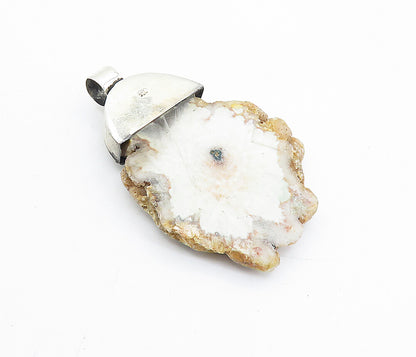 925 Sterling Silver  Vintage Brown & White Agate & Pearl Drop Pendant  PT5886