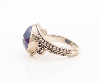 925 Sterling Silver Vintage Ring Bead Carved Round Cut Gemstone Sz 8  RG30205