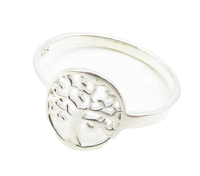 925 Sterling Silver Shiny Cutout Tree Of Life Motif Band Ring Sz 8.5  RG9198
