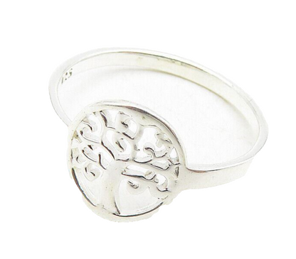 925 Sterling Silver Shiny Cutout Tree Of Life Motif Band Ring Sz 8.5  RG9198