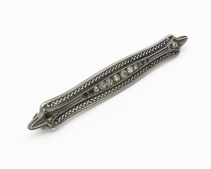 925 Sterling Silver  Vintage Antique Topaz Dark Tone Pointed Brooch Pin BP4267