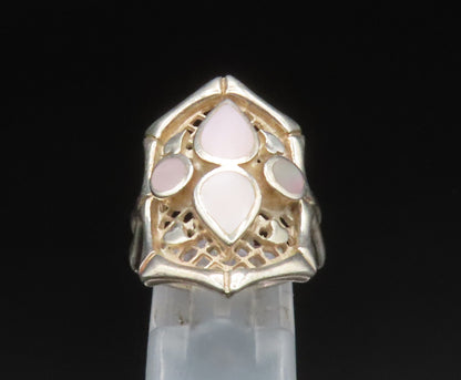 925 Sterling Silver  Vintage Mother Of Pearl Open Fence Ring Sz 6.5  RG25215