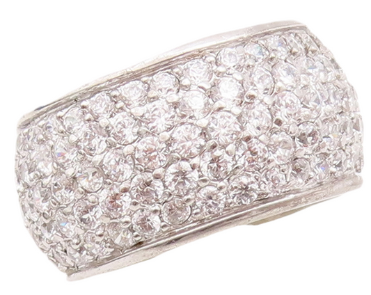 925 Sterling Silver Vintage Ring Broad Band CZ 360 Beaded Band  Sz 7  RG29252