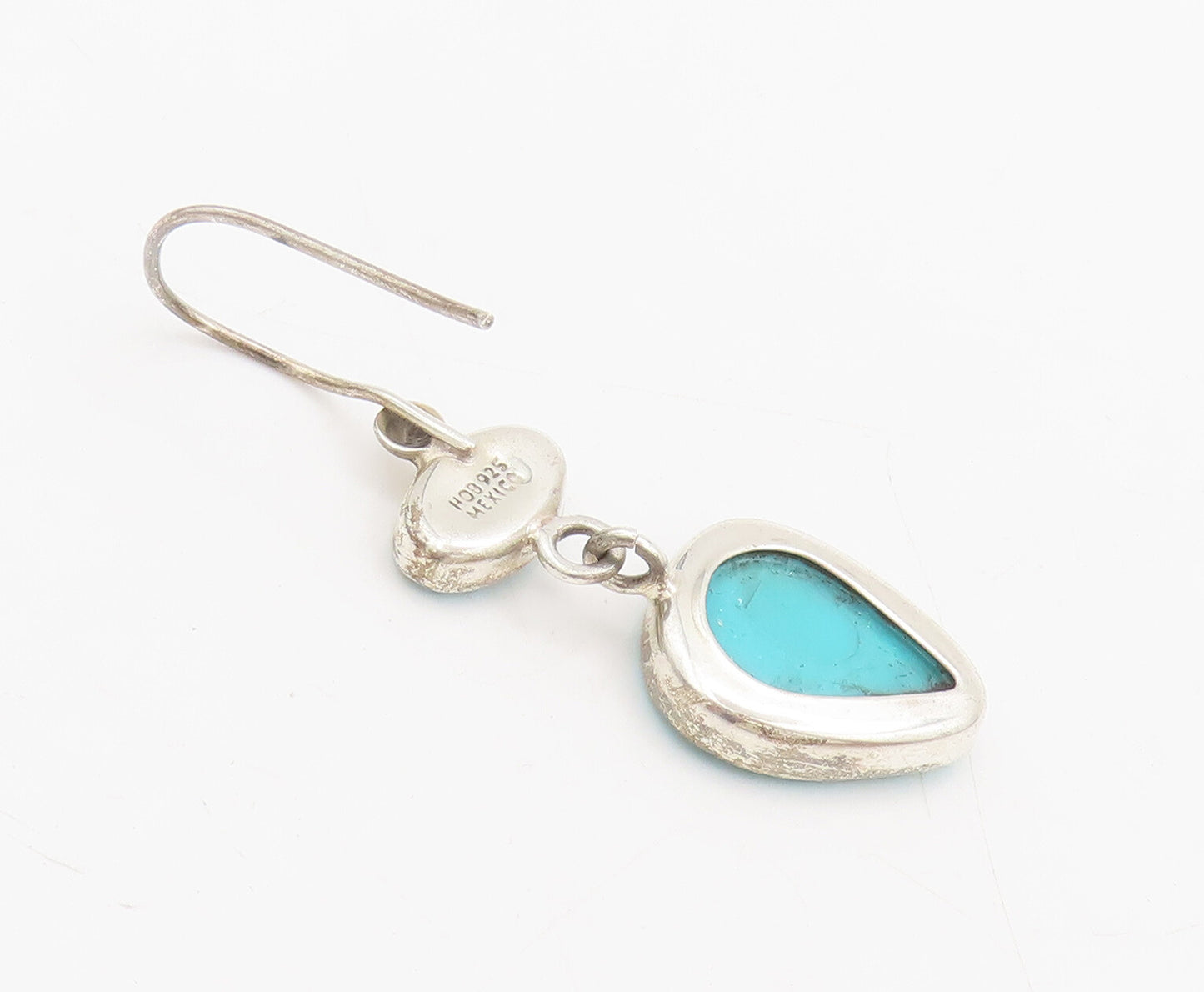 925 Silver  Vintage Pear Shape Cabochon 2 Turquoise Drop Earrings  EG12531