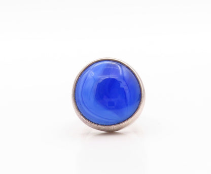 925 Sterling Silver Vintage Ring Cabochon Blue Round Gemstone  Sz 5  RG33315