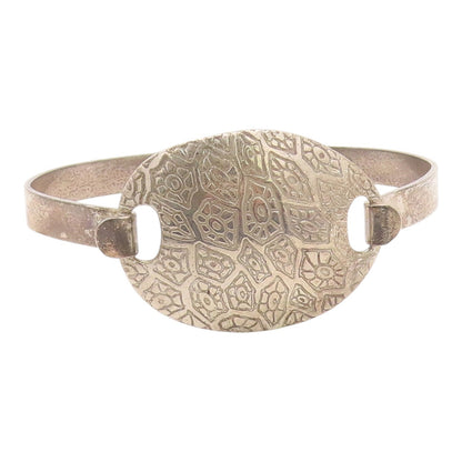 DESIGNER 925 Silver  Vintage Etched Pattern Shiny Hook Bangle Bracelet  BT8633