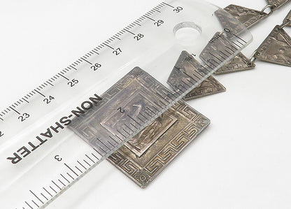 PERU 925 Sterling Silver  Vintage Alpaca Motif Greek Key Chain Necklace NE3635
