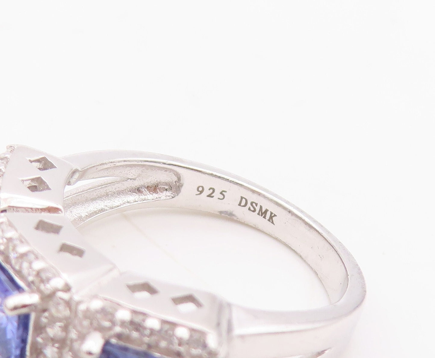 925 Sterling Silver Vintage Ring Square Cut Blue Halo White CZ  Sz 7  RG29937