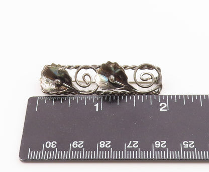 MICHELE 925 Silver  Vintage Double Bellflower Twisted Rope Brooch Pin  BP9729