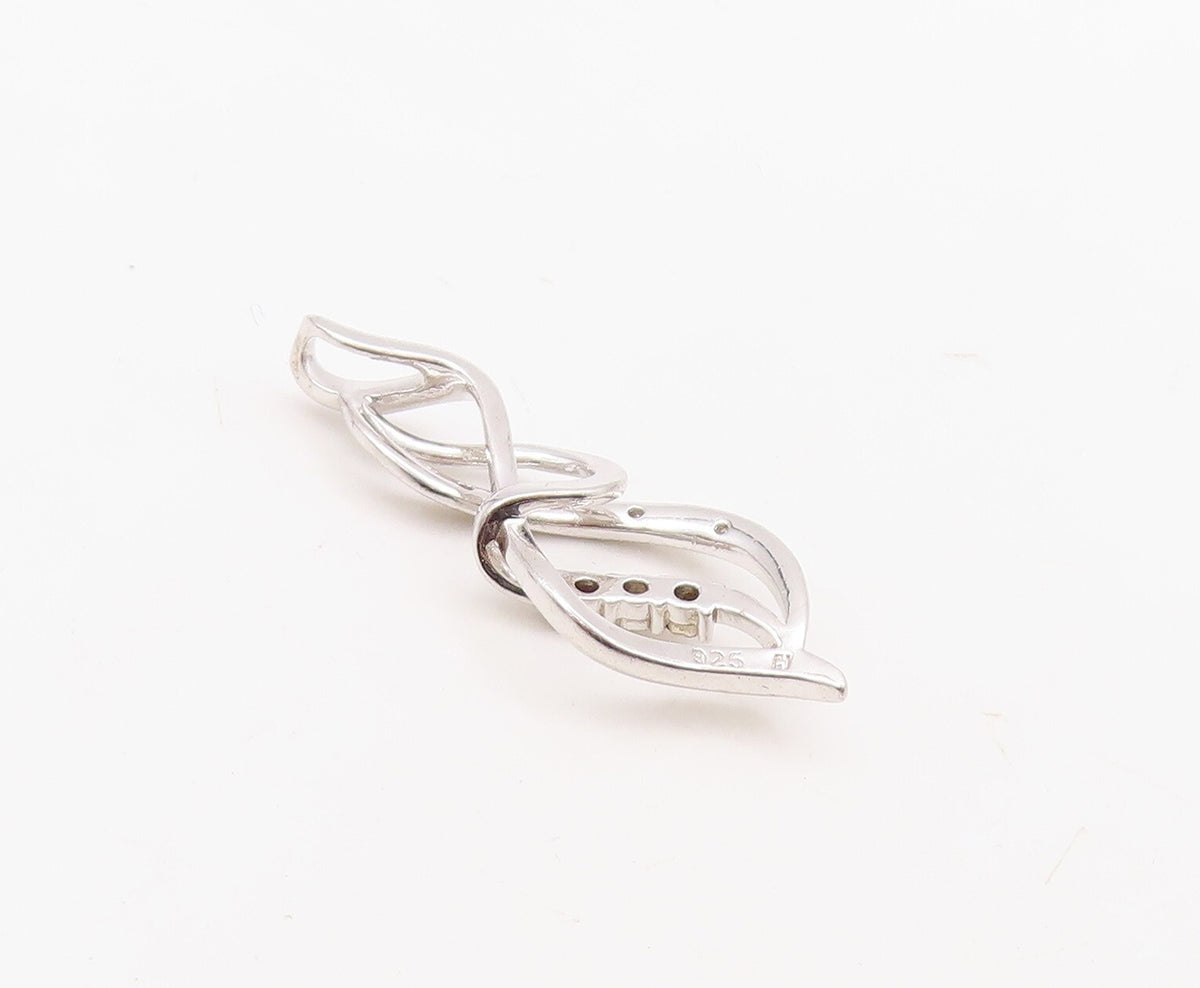 925 Sterling Silver Vintage Pendant Designer Diamonds Inlay Swirly Cut  PT23601