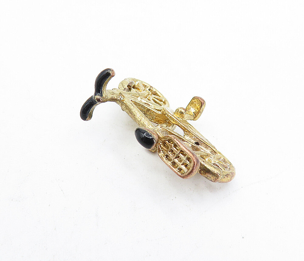 925 Sterling Silver  Vintage Gold Plated Enamel Bicycle Motif Pendant  PT3128