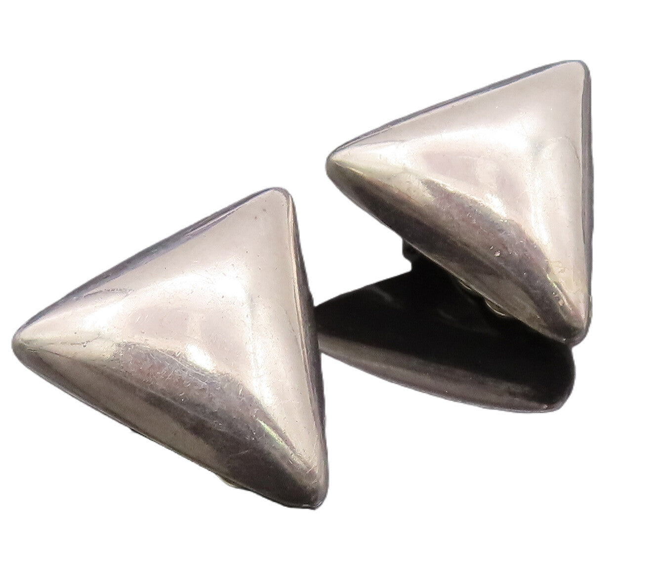 925 Sterling Silver Earrings MEXICO Minimalist Puffed Clip Back Triangle EG12840
