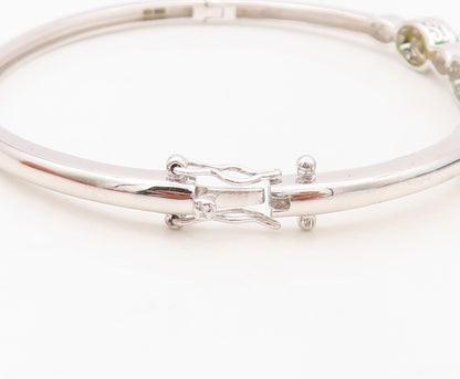 925 Sterling Silver Vintage Bracelet Loop Cutout Green & White CZ Bangle BT10718