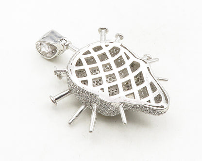 925 Sterling Silver  Sparkling Cubic Zirconia Encrusted Skull Pendant  PT7839