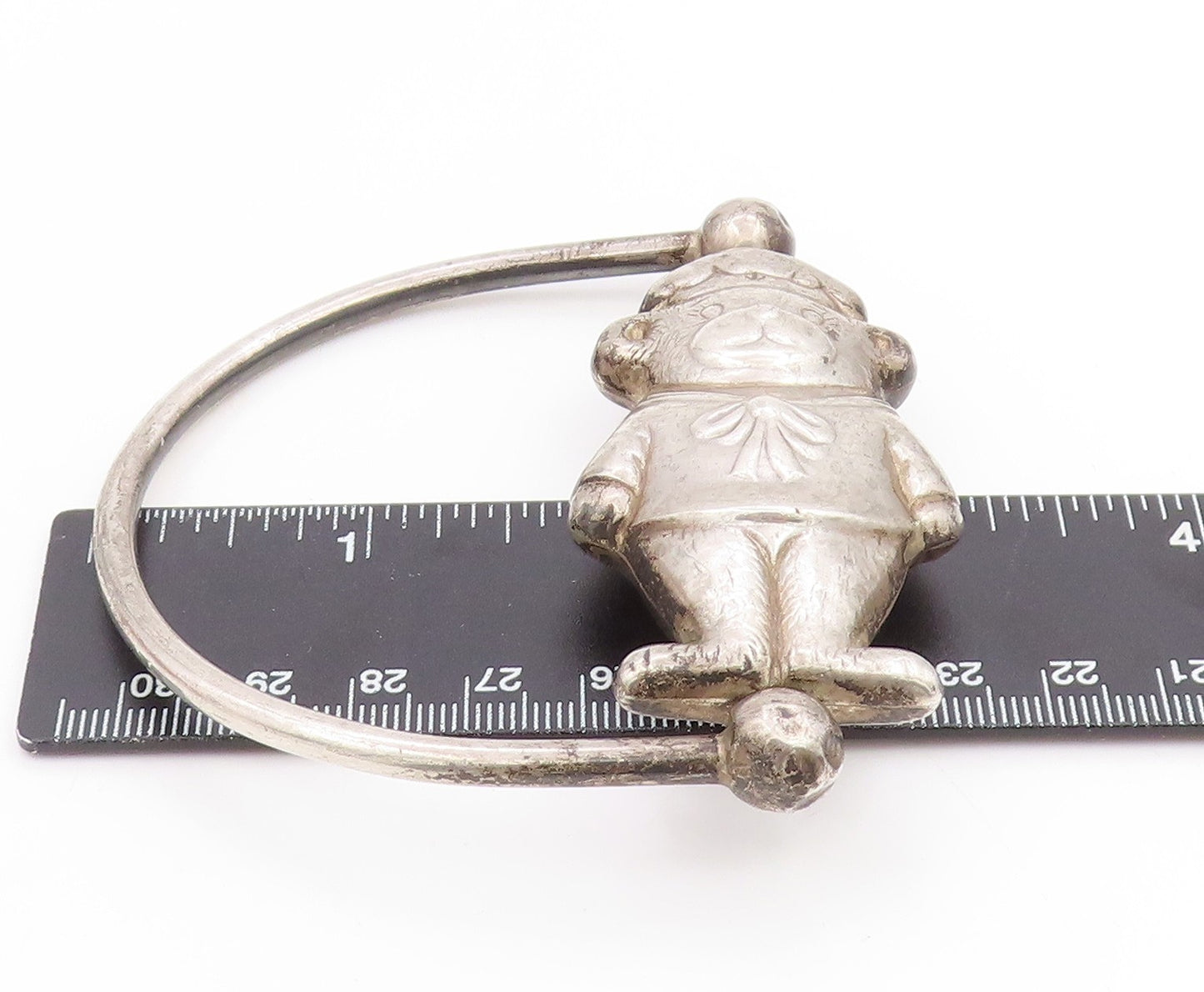 925 Sterling Silver Vintage Bracelet Antique Teddy Bear Figure RATTLES  BT11810