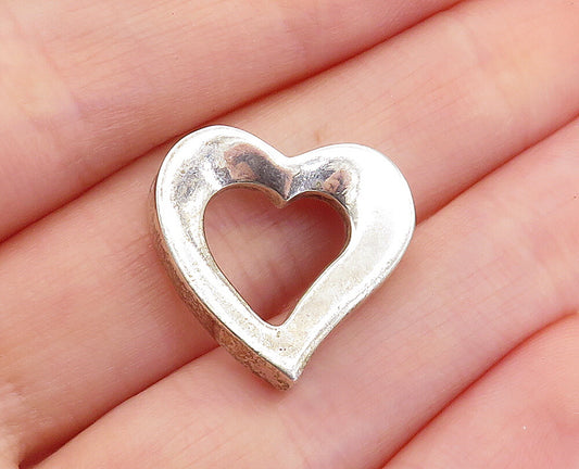 925 Sterling Silver  Vintage Shiny Polished Open Love Heart Pendant  PT3752