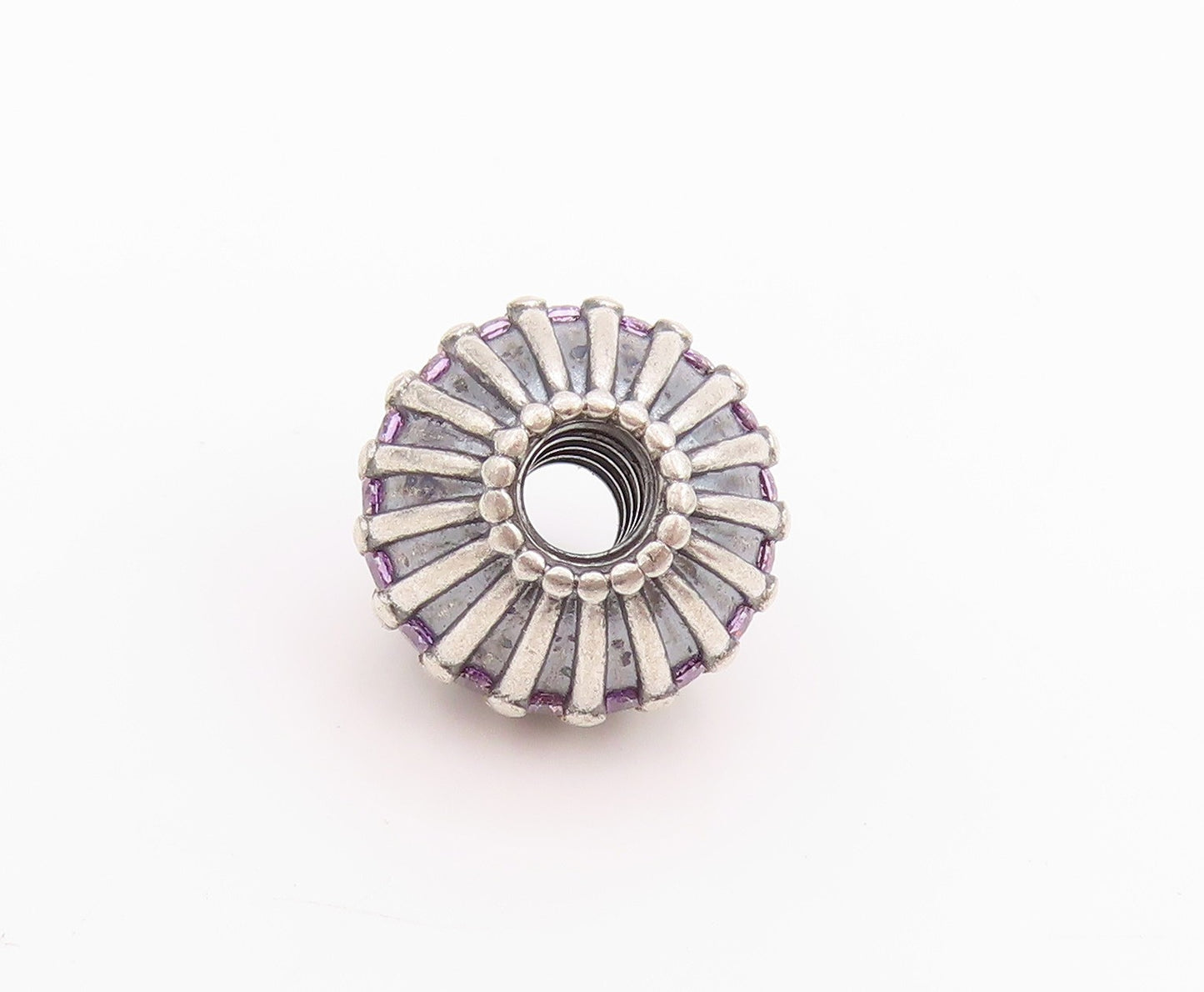 925 Sterling Silver Vintage Pendant PANDORA Amethyst Inlay Etched Sphere PT24548