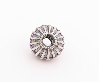 925 Sterling Silver Vintage Pendant PANDORA Amethyst Inlay Etched Sphere PT24548