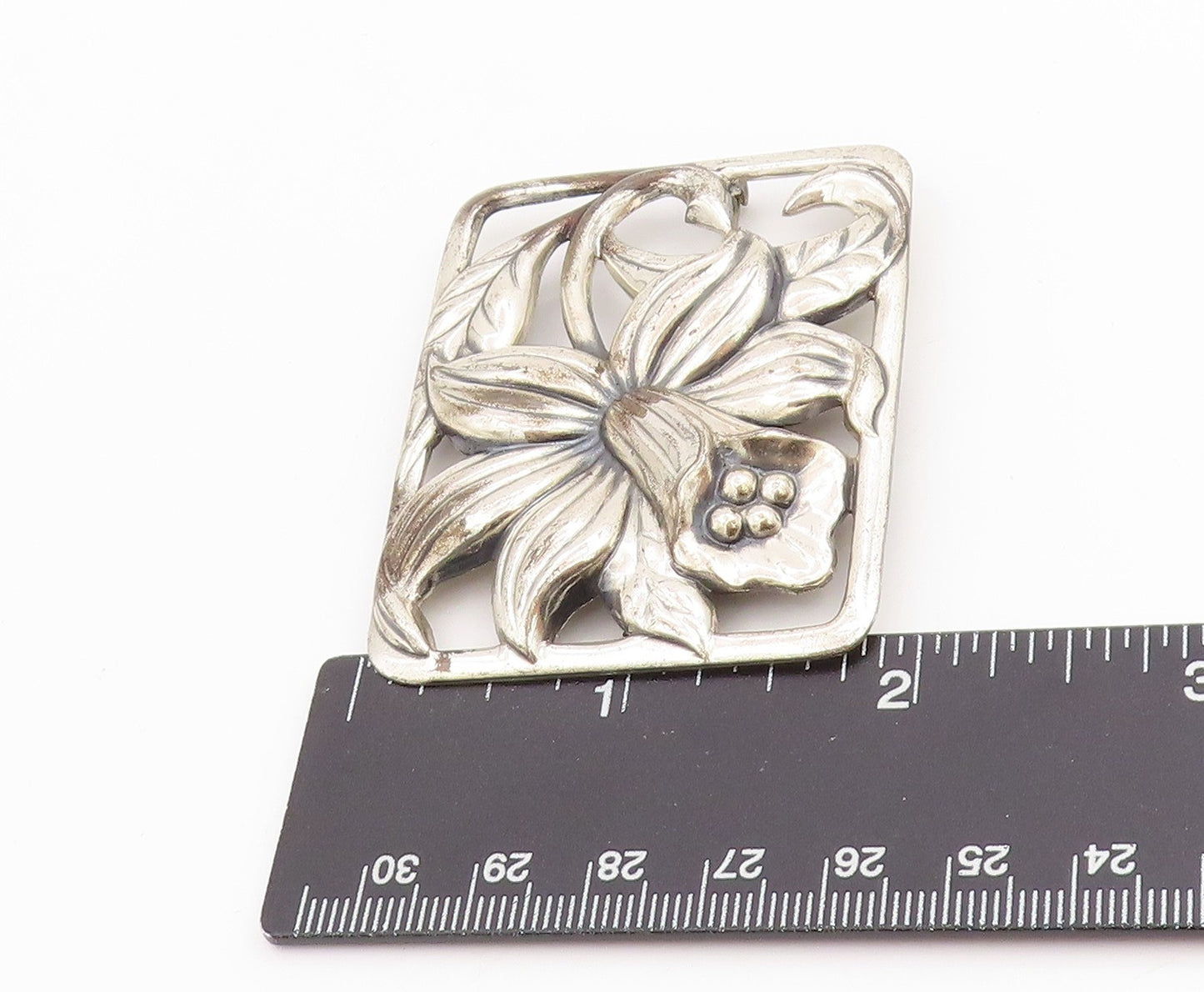925 Sterling Silver Vintage Brooch DANECRAFT Daffodil Floral Frame Pin  BP11954