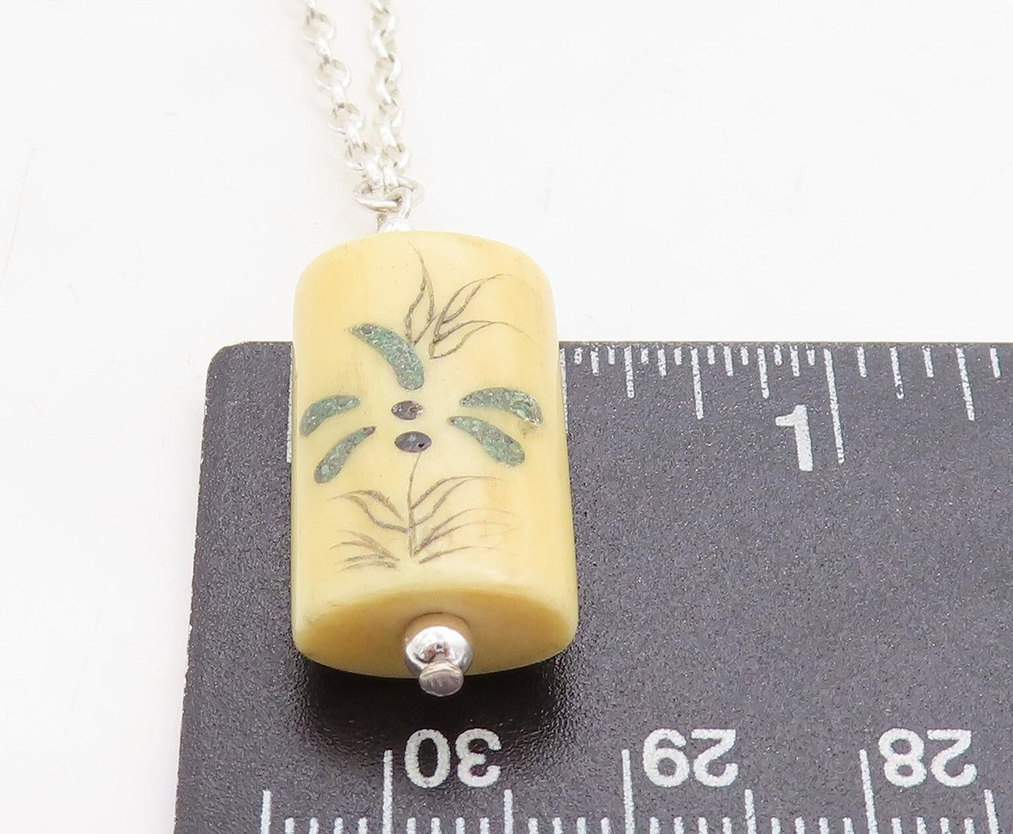 925 Sterling Silver  Vintage Jasper Barrel Bead Shiny Chain Necklace  NE1524