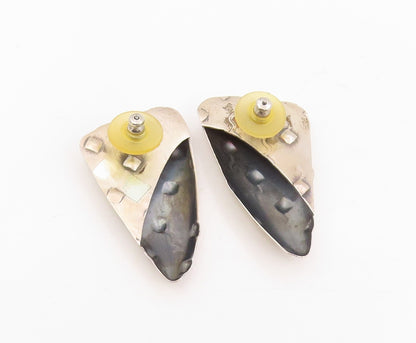 925 Sterling Silver Vintage Earrings Chunky Textured Triangle Studs  EG14007