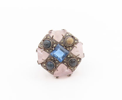 925 Sterling Silver Vintage Ring Geometric Multi Shaped Gemstones  Sz 8  RG33450