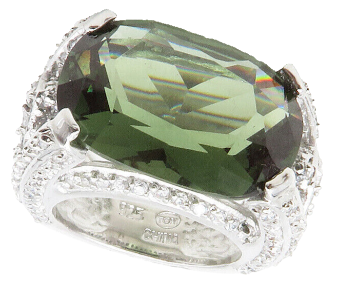 925 Sterling Silver  Peridot & White Topaz Shiny Cocktail Ring Sz 5  RG12709