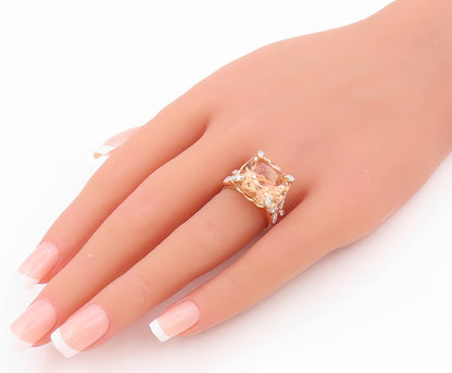 925 Sterling Silver Vintage Ring Gold Plated CZ Elegant Leaf Band  Sz 7  RG34724