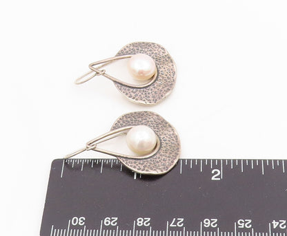 925 Sterling Silver Vintage Earrings SHABLOOL ISRAEL Round Pearl Dangle  EG13792