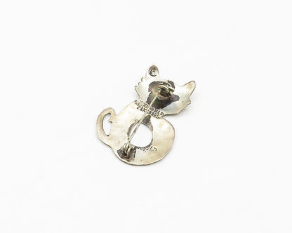 MEXICO 925 Sterling Silver  Vintage Abalone Shell Cat Motif Brooch Pin  BP6884
