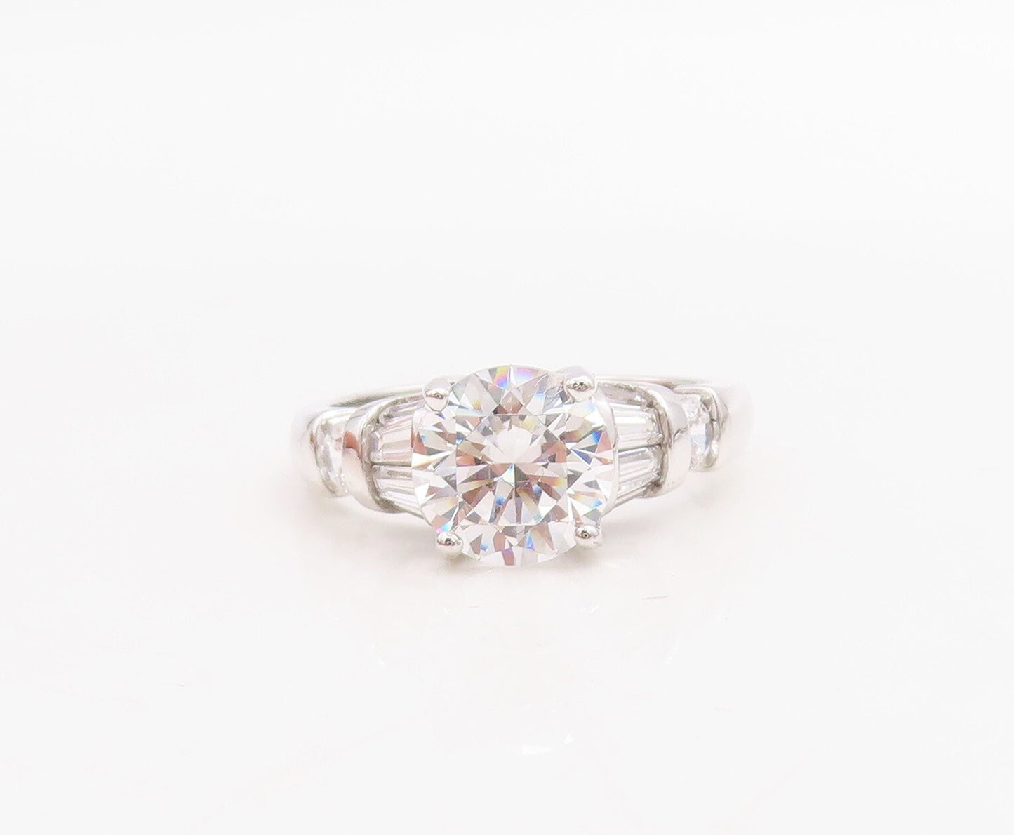 925 Sterling Silver Vintage Ring Designer Round & Rectangle Cut CZ Sz 7  RG30740