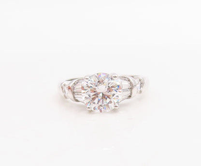 925 Sterling Silver Vintage Ring Designer Round & Rectangle Cut CZ Sz 7  RG30740