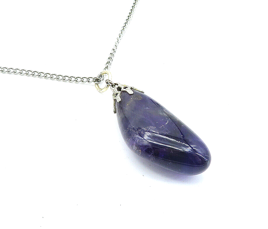 925 Sterling Silver  Vintage Amethyst Petite Curb Link Chain Necklace  NE1088