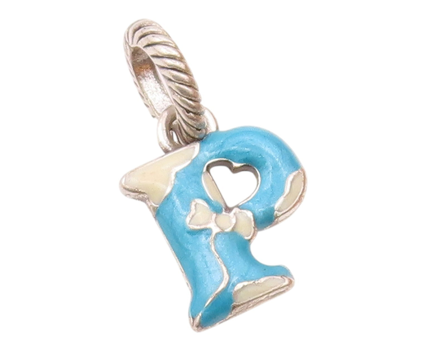 925 Sterling Silver  Vintage Enamel P Initial Twist Bail Pendant  PT18874